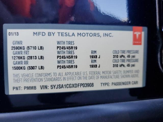 5YJSA1CGXDFP03908 - 2013 TESLA MODEL S შავი ფოტო 12