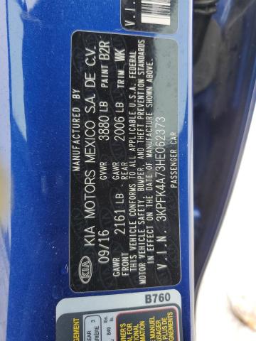 3KPFK4A73HE062373 - 2017 KIA FORTE LX BLUE photo 12