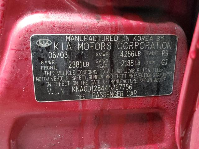 KNAGD128445267756 - 2004 KIA OPTIMA LX RED photo 12