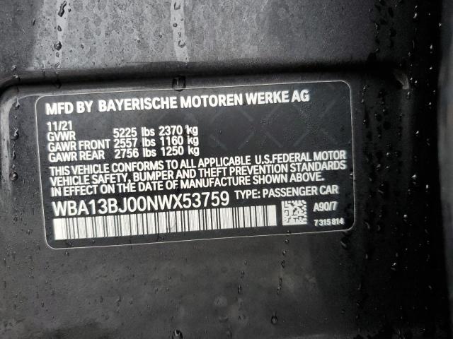 WBA13BJ00NWX53759 - 2022 BMW 530 XI GRAY photo 12