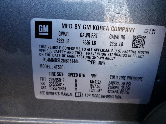 KL4MMDSL2MB154444 - 2021 BUICK ENCORE GX SELECT GRAY photo 12