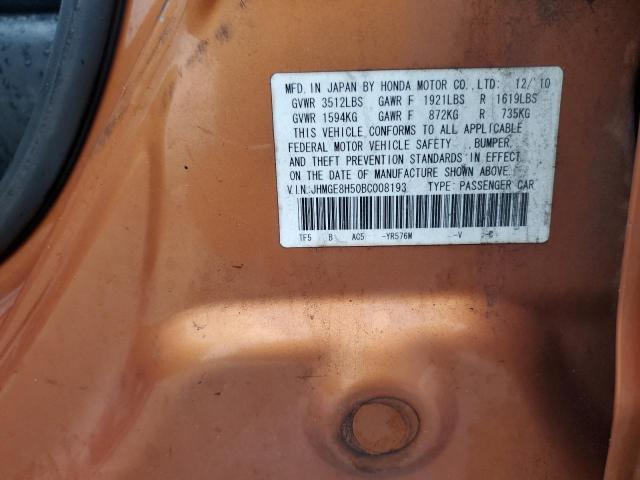 JHMGE8H50BC008193 - 2011 HONDA FIT SPORT ORANGE photo 14