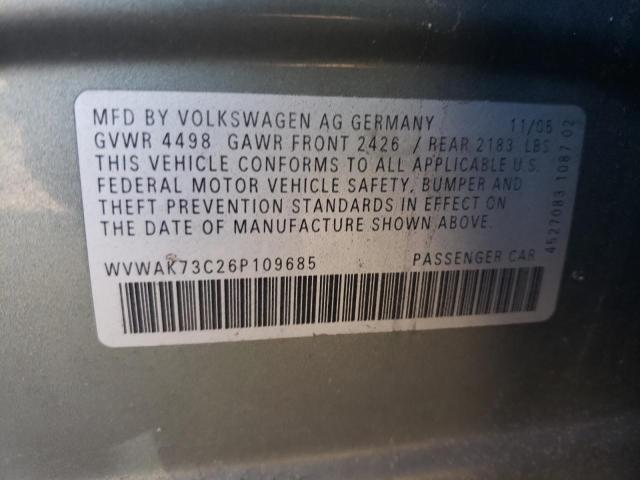 WVWAK73C26P109685 - 2006 VOLKSWAGEN PASSAT 2.0T GRAY photo 12