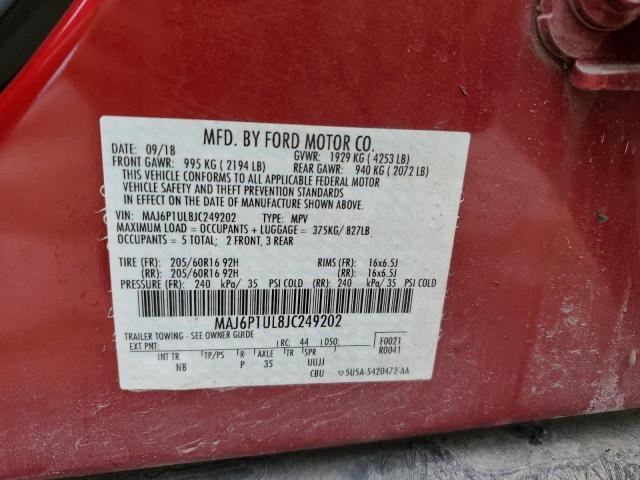 MAJ6P1UL8JC249202 - 2018 FORD ECOSPORT SE RED photo 12