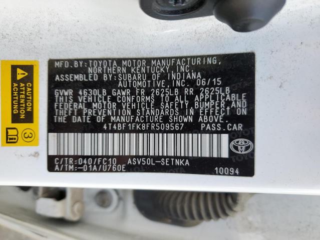 4T4BF1FK8FR509567 - 2015 TOYOTA CAMRY LE WHITE photo 12