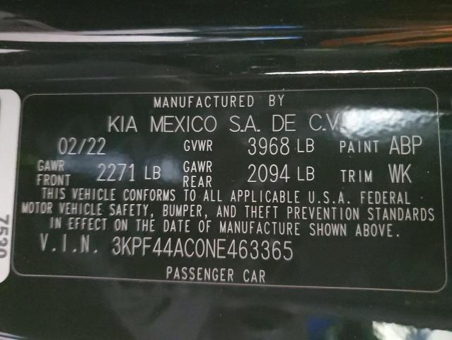 3KPF44AC0NE463365 - 2022 KIA FORTE GT BLACK photo 12