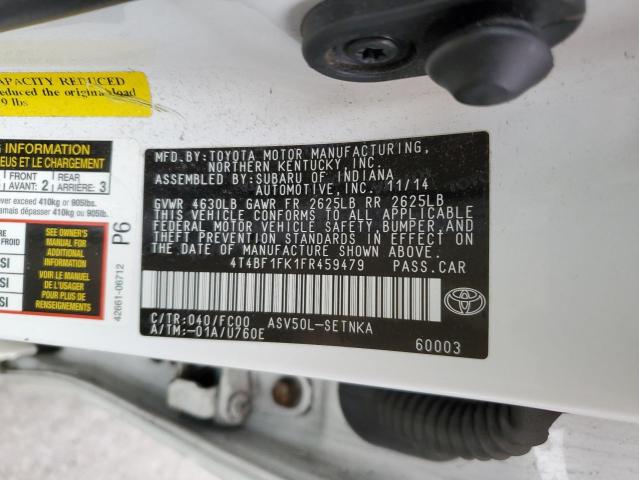 4T4BF1FK1FR459479 - 2015 TOYOTA CAMRY LE WHITE photo 12