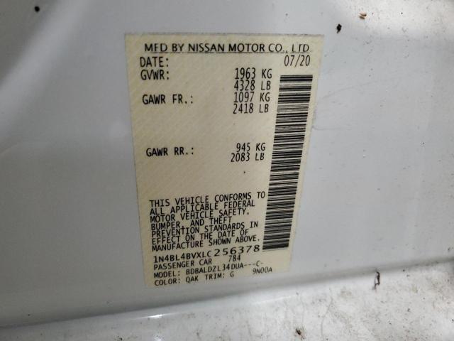 1N4BL4BVXLC256378 - 2020 NISSAN ALTIMA S WHITE photo 13