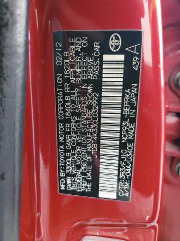 JTDBT4K33CL032992 - 2012 TOYOTA YARIS RED photo 12