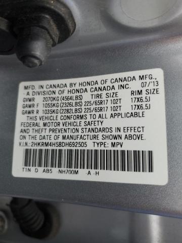 2HKRM4H58DH692505 - 2013 HONDA CR-V EX SILVER photo 12