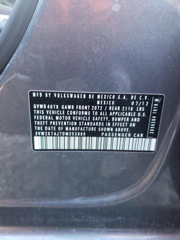 3VW2K7AJ7DM353869 - 2013 VOLKSWAGEN JETTA BASE Մոխրագույն լուսանկար 12