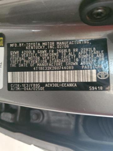 4T1BE32K26U744089 - 2006 TOYOTA CAMRY LE GRAY photo 12