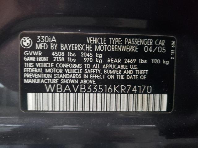 WBAVB33516KR74170 - 2006 BMW 330 I CHARCOAL photo 12