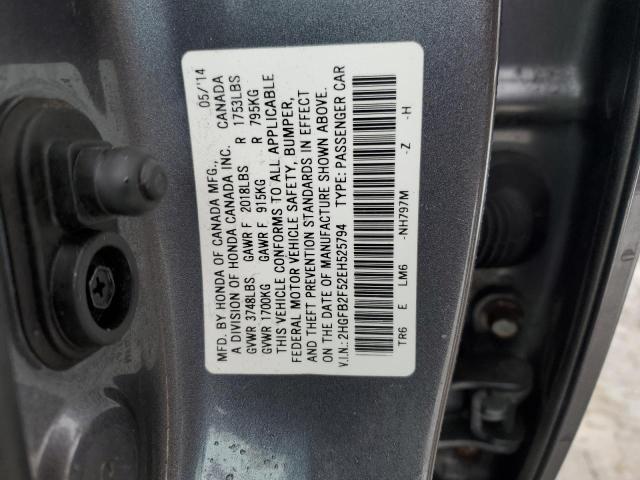 2HGFB2F52EH525794 - 2014 HONDA CIVIC LX CHARCOAL photo 12