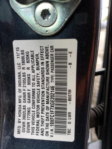 19XFC1F7XGE202146 - 2016 HONDA CIVIC EXL ლურჯი ფოტო 12