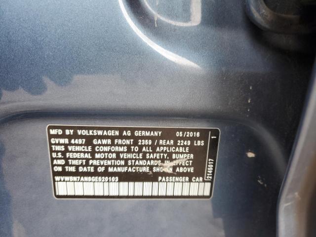 WVWBN7AN8GE520103 - 2016 VOLKSWAGEN CC BASE BLUE photo 12