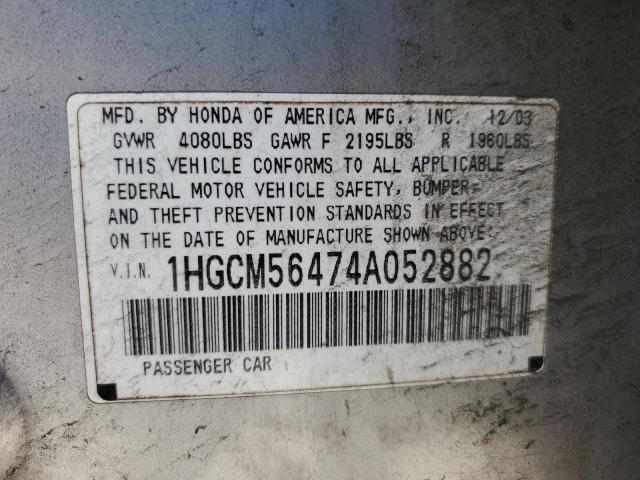 1HGCM56474A052882 - 2004 HONDA ACCORD LX SILVER photo 12