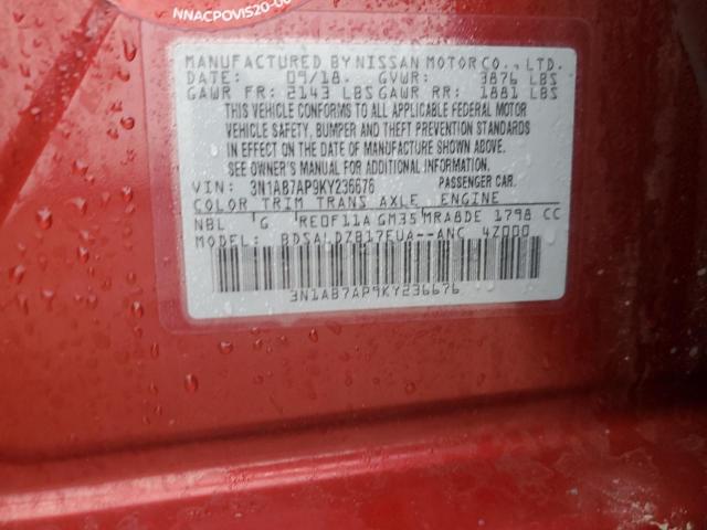3N1AB7AP9KY236676 - 2019 NISSAN SENTRA S RED photo 12