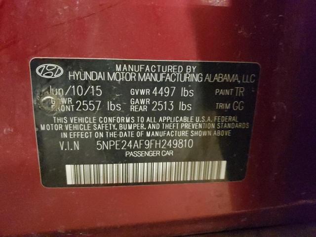 5NPE24AF9FH249810 - 2015 HYUNDAI SONATA SE RED photo 13