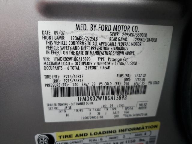 1FMDK02W18GA15893 - 2008 FORD TAURUS X SEL SILVER photo 13