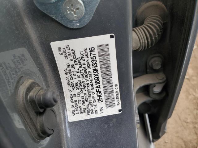 2HGFA169X9H335716 - 2009 HONDA CIVIC EXL ნაცრისფერი ფოტო 12