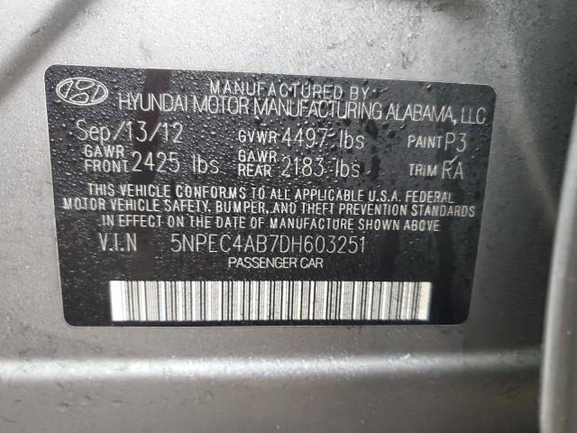 5NPEC4AB7DH603251 - 2013 HYUNDAI SONATA SE SILVER photo 12