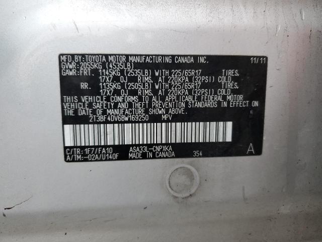 2T3BF4DV6BW169250 - 2011 TOYOTA RAV4 SILVER photo 12