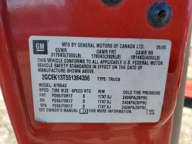 2GCEK13T551364356 - 2005 CHEVROLET SILVERADO K1500 RED photo 12