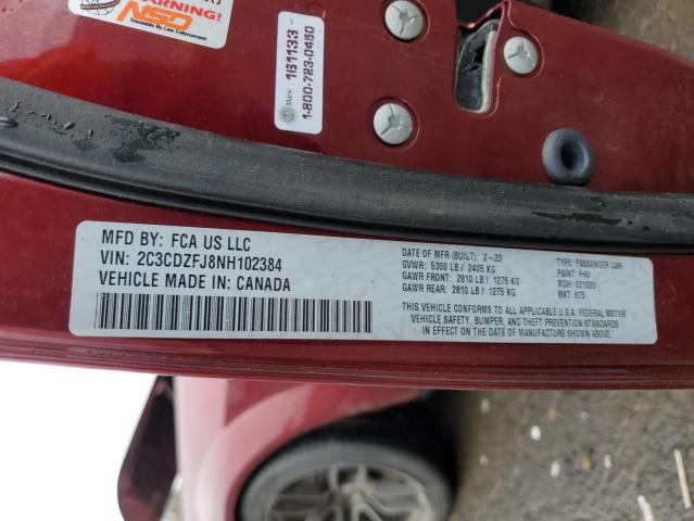 2C3CDZFJ8NH102384 - 2022 DODGE CHALLENGER R/T SCAT PACK RED photo 12