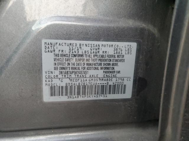 3N1AB7AP5KY457451 - 2019 NISSAN SENTRA S GRAY photo 12