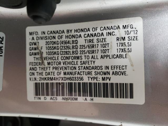 2HKRM4H7XDH603356 - 2013 HONDA CR-V EXL SILVER photo 12