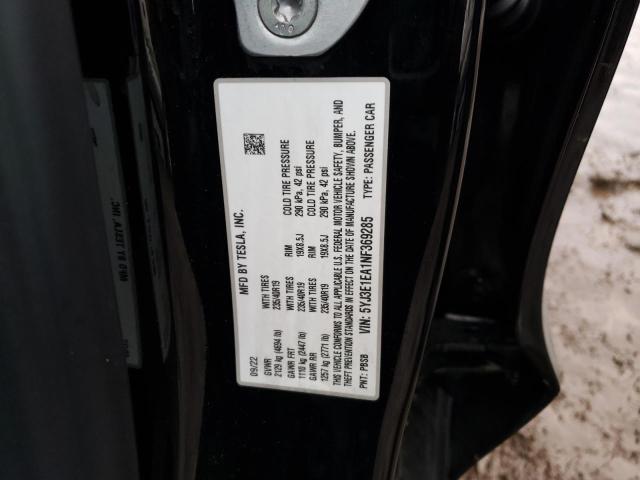 5YJ3E1EA1NF369285 - 2022 TESLA MODEL 3 BLACK photo 13