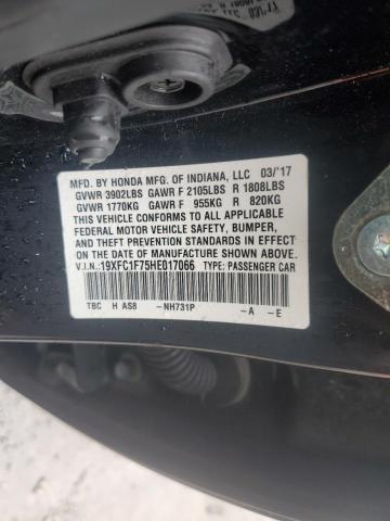 19XFC1F75HE017066 - 2017 HONDA CIVIC EXL შავი ფოტო 12
