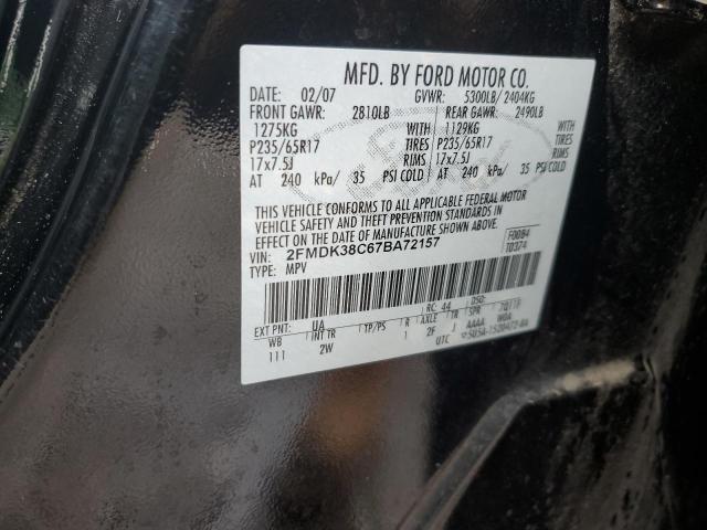 2FMDK38C67BA72157 - 2007 FORD EDGE SEL BLACK photo 12