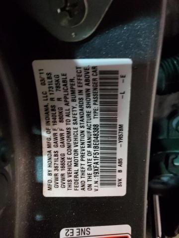 19XFA1F51BE048388 - 2011 HONDA CIVIC LX GRAY photo 13