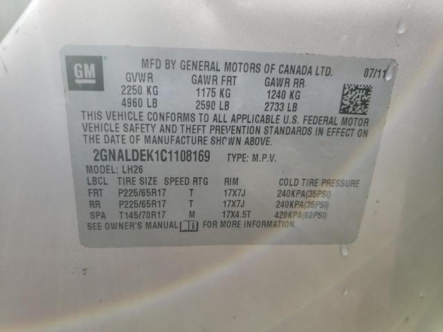 2GNALDEK1C1108169 - 2012 CHEVROLET EQUINOX LT SILVER photo 13