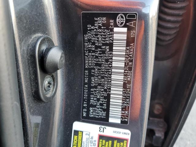 2T1BU4EE4AC478163 - 2010 TOYOTA COROLLA BASE GRAY photo 12