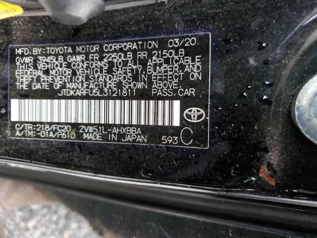 JTDKARFU5L3121811 - 2020 TOYOTA PRIUS L BLACK photo 12