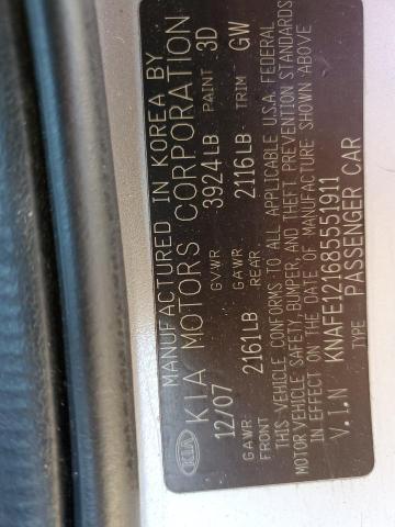 KNAFE121685551911 - 2008 KIA SPECTRA EX SILVER photo 12