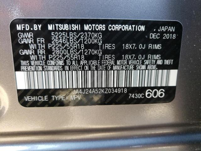 JA4J24A52KZ034918 - 2019 MITSUBISHI OUTLANDER SEL SILVER photo 13