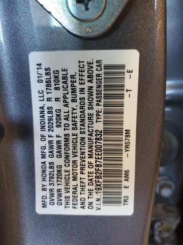 19XFB2F87EE007832 - 2014 HONDA CIVIC EX GRAY photo 12