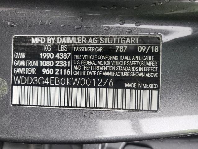 WDD3G4EB0KW001276 - 2019 MERCEDES-BENZ A 220 CHARCOAL photo 12