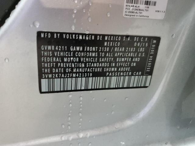 3VW2K7AJ2FM421319 - 2015 VOLKSWAGEN JETTA BASE 银色 照片 12