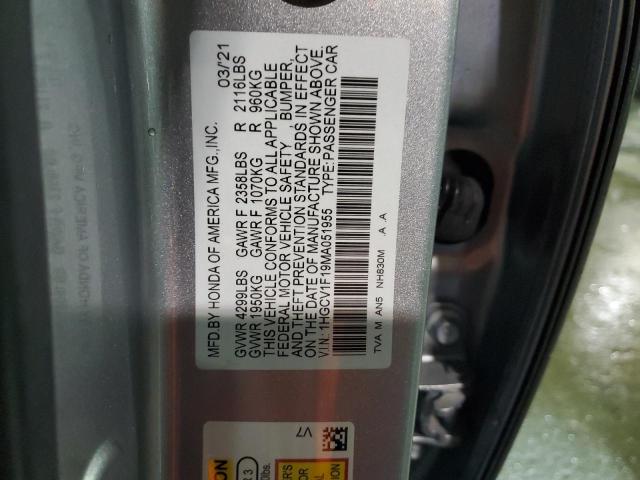 1HGCV1F19MA051955 - 2021 HONDA ACCORD LX SILVER photo 12