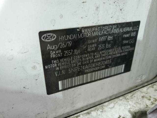 5NPE24AF0KH820403 - 2019 HYUNDAI SONATA SE WHITE photo 12