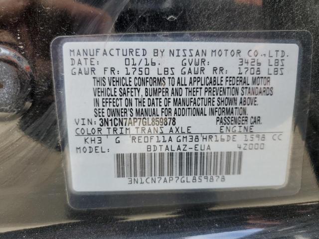 3N1CN7AP7GL859878 - 2016 NISSAN VERSA S BLACK photo 12