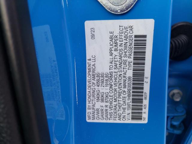 19XFL1H86RE005399 - 2024 HONDA CIVIC SPORT TOURING ლურჯი ფოტო 13