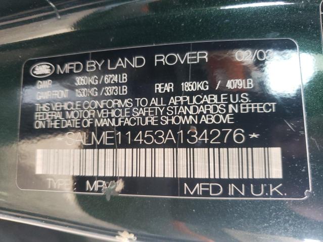 SALME11453A134276 - 2003 LAND ROVER RANGE ROVE HSE GREEN photo 12
