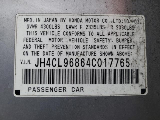 JH4CL96864C017765 - 2004 ACURA TSX SILVER photo 12