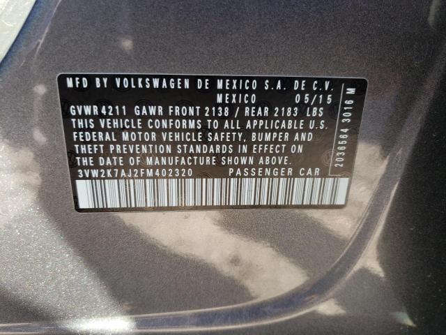 3VW2K7AJ2FM402320 - 2015 VOLKSWAGEN JETTA BASE رمادي صورة 12